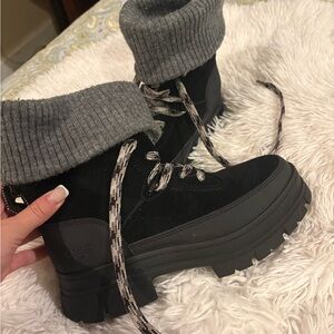 UGG Knit Cuff Combat Boots in Black with Gray Sock